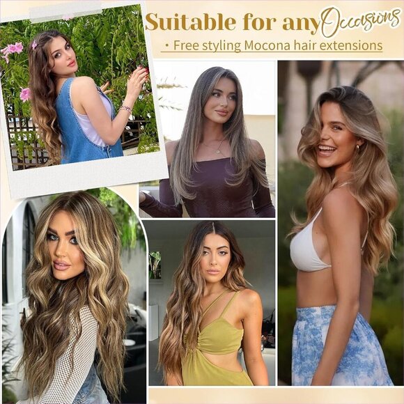 Real Human Hair Extensions Clip In 24 Inch Ombre Brown Blonde Thick Volume main image 7